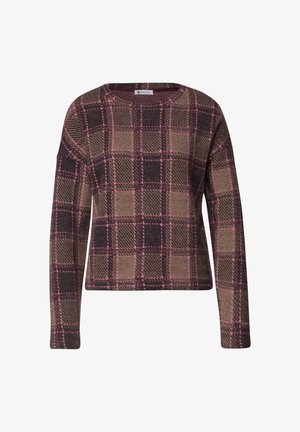 Street One, LANGARM SHIRT MIT RUNDHALS UND KAROMUSTER - Striktrøje - sanded amber
