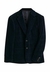 Marineblauer Cord-Blazer mit Reverskragen, zwei Vorderaschen, drei Knöpfen an jedem Manschette und einer seidenweichen Innenauskleidung.