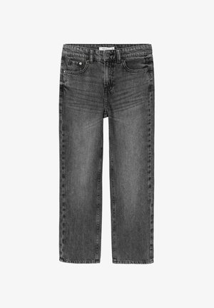 Pilkos džinsinės kelnės su tiesiu pjūviu, penkių kišenių dizainu ir lengvu išblukimu. Priekyje yra mygtuko ir užtrauktuko uždarymas.