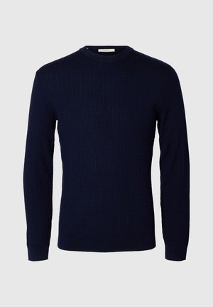 Selected, SLMTRAY LS KNIT MERINO CABLE CREW NOOS - Pullover - navy blazer