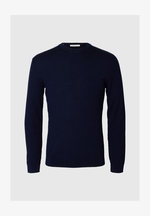 Selected, SLMTRAY LS KNIT MERINO CABLE CREW NOOS - Pullover - navy blazer