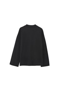 Czarny długi rękaw koszulka z okrągłym dekoltem, wykonana z miękkiej bawełny, z luźnym krojem i minimalnymi szwami dla gładkiego wyglądu.