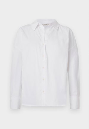 Bela srajca z gumbnimi zapenjali, narejena iz bombaža, z dolgimi rokavi, klasičnim ovratnikom in subtilnimi šivi.