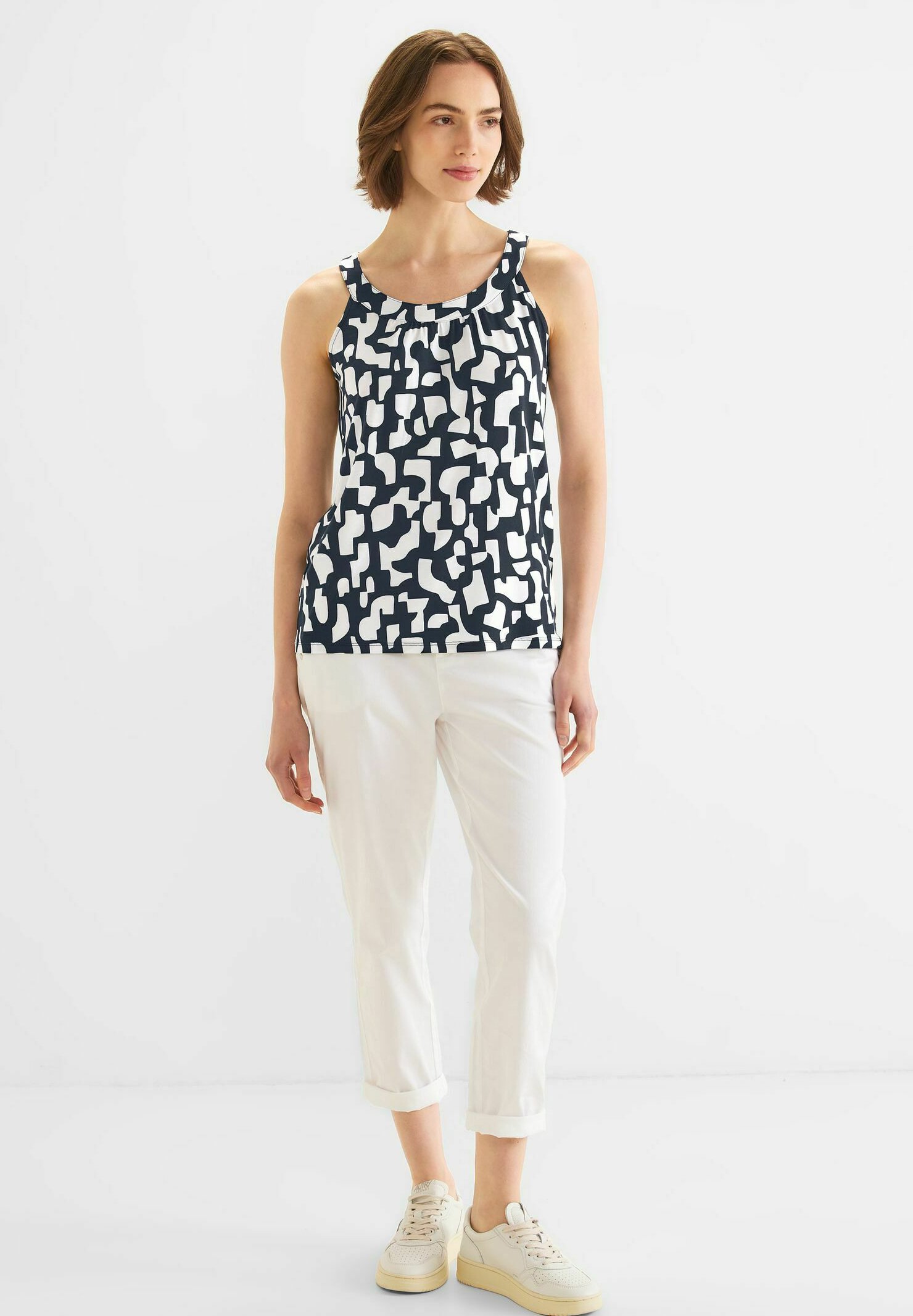 STREET ONE Damen Satin Top – Deep Blue Mit V-Ausschnitt & Raffung – Größe 38