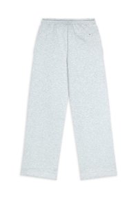 Lichtgrijze sweatpants van zacht, textuurstof. Voorzien van een elastische tailleband en een enkele achterzak. Eenvoudig, recht gesneden design.