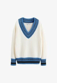 Ausgewählt, ecru white with bright blue