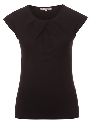 Czarny dopasowany top z krótkim rękawem, okrągłym dekoltem i plisowanym detalem poniżej kołnierza, rozmiar 36, marki Anna Field.