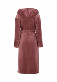 Huvtröja i mauve mikrofleece, med långa ärmar, ett knytbälte i midjan och en len textur.