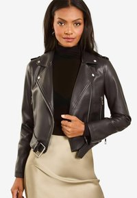Lipsy CROP BIKER   - REGULAR FIT - Dirbtinės odos striukė - black