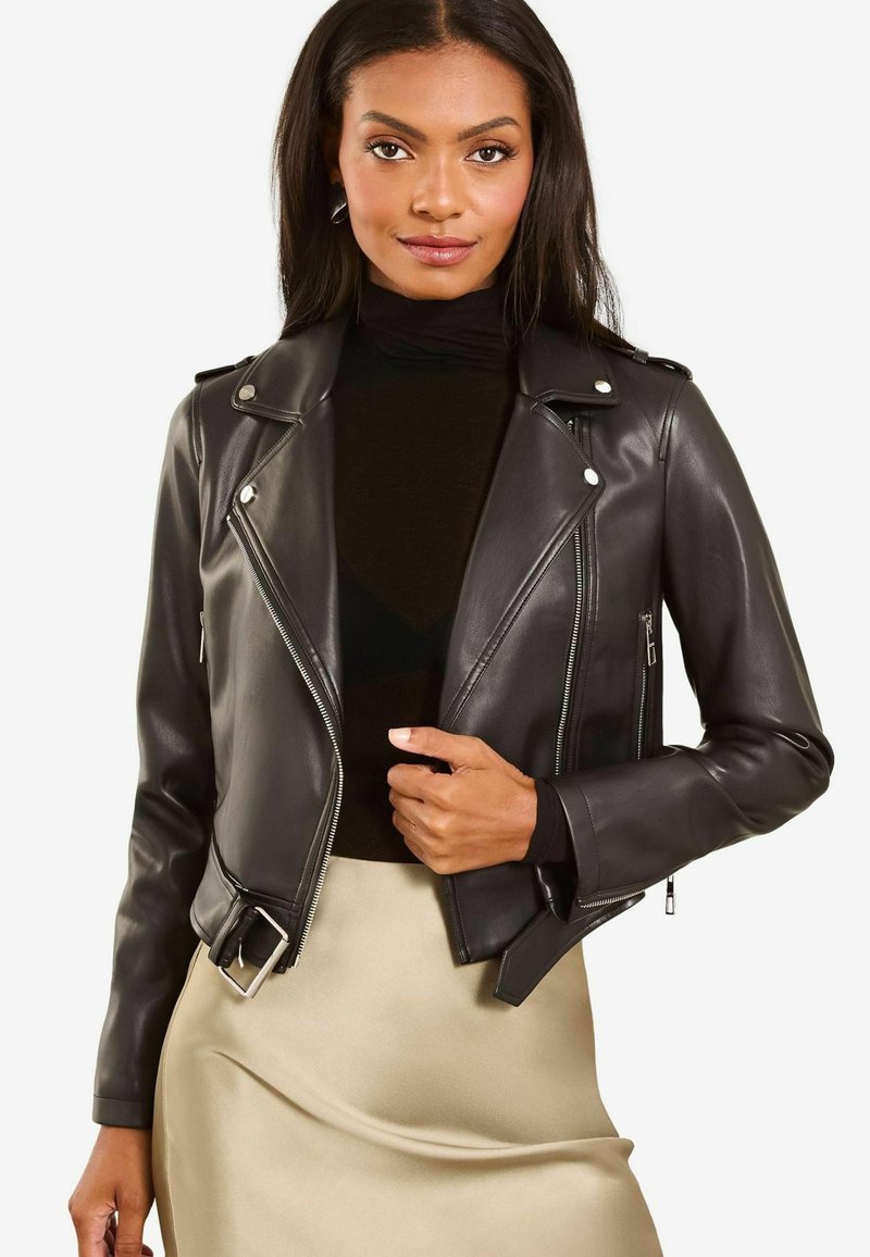 Lipsy CROP BIKER   - REGULAR FIT - Dirbtinės odos striukė - black