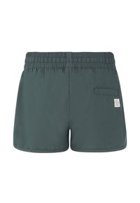 Tamnozelena kupaćica s elastičnim strukom, s jednim stražnjim džepom i malim logom. Glatka tkanina, ležeran kroj i minimalni dizajn.