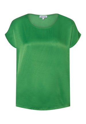 Grüne Kurzarmbluse mit rundem Ausschnitt und glattem, leichtem Stoff, Größe 36, mit dem Etikett More & More.