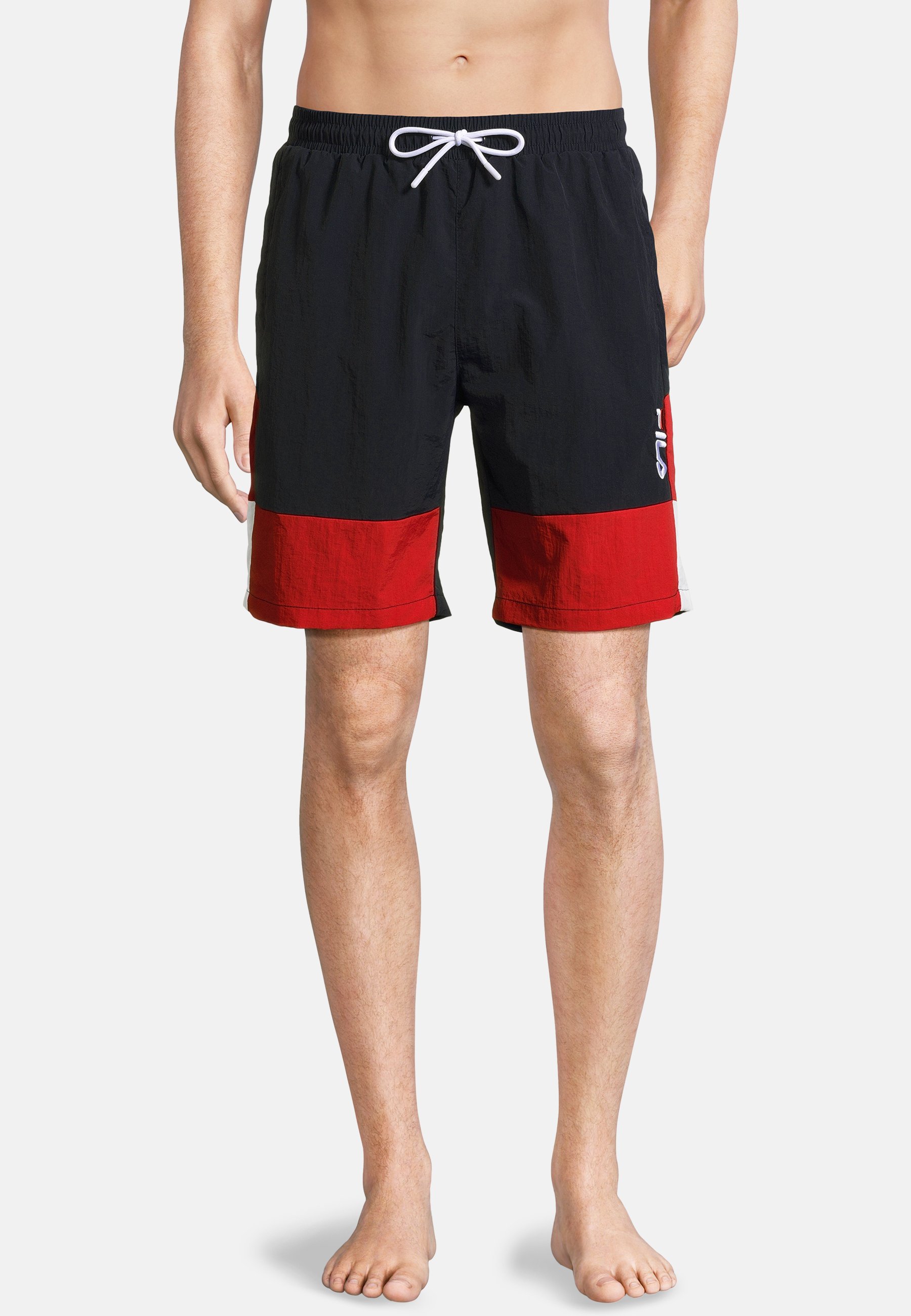 ARENA Herren Badehose StraightLine – Schwarz-rot-weiß, UPF 50+, Schnelltrocknend, Seitenlänge 27 Cm
