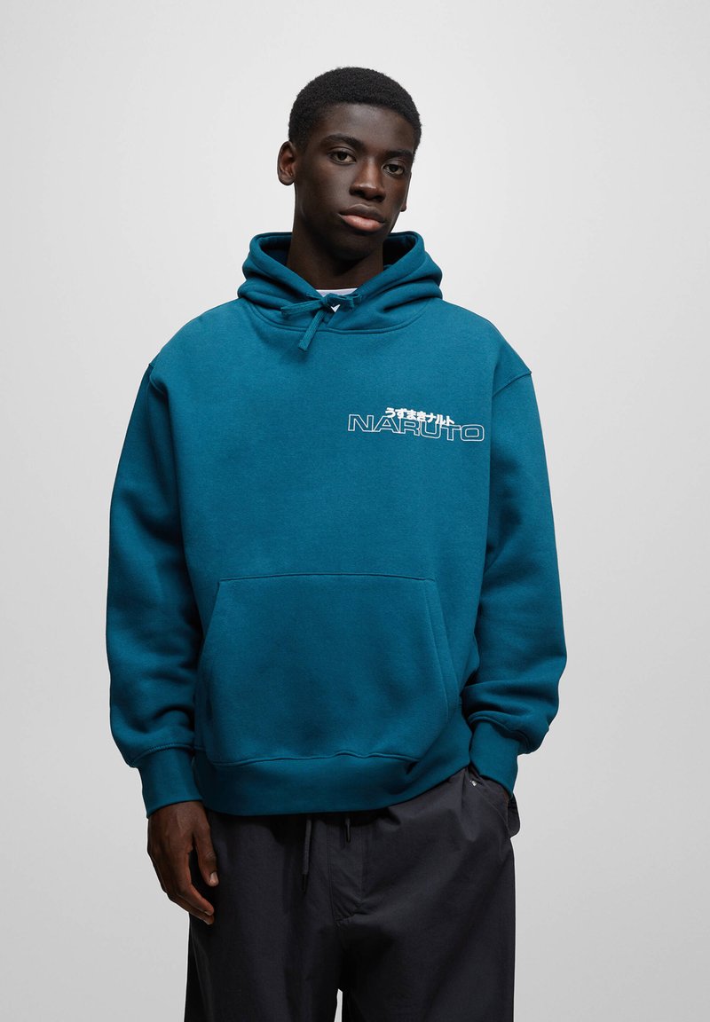 PULL&BEAR NARUTO WITH BACK PRINT Hanorac mottled dark green/verde