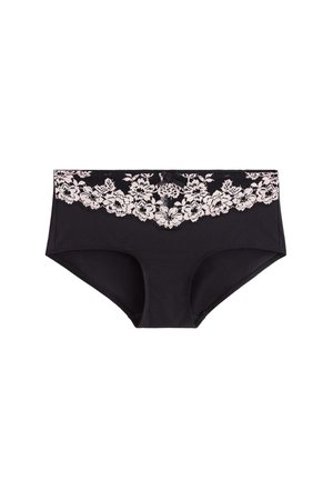 Sort bomuldsunderbukser med blomsterdækkende talje i creme, der har en glat tekstur og et klassisk hipster-design.