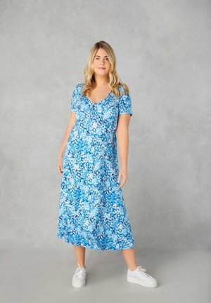 FLORAL TIE FRONT MIDI - Žerzejové šaty - blue