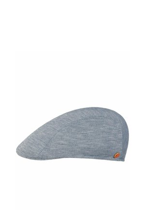 Grey textured flat cap with a small round brown logo emblem on the side, displayed on a white background.