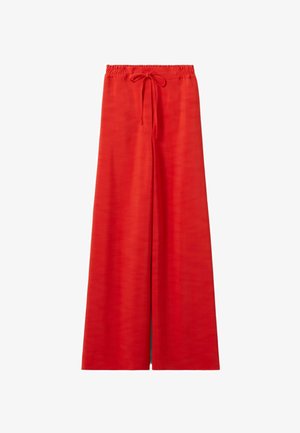Pantalon rouge à jambes larges avec taille élastique et cordon de serrage à l'avant, en tissu léger.