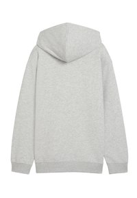 Pullover-Hoodie in Hellgrau aus weichem Stoff, mit großzügiger Kapuze, gerippten Bündchen und lockerem Sitz.
