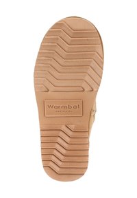 Tan gummi-soled med struktureret hælbenemønster. "Warmbat Australia" logo prægede i hælområdet.