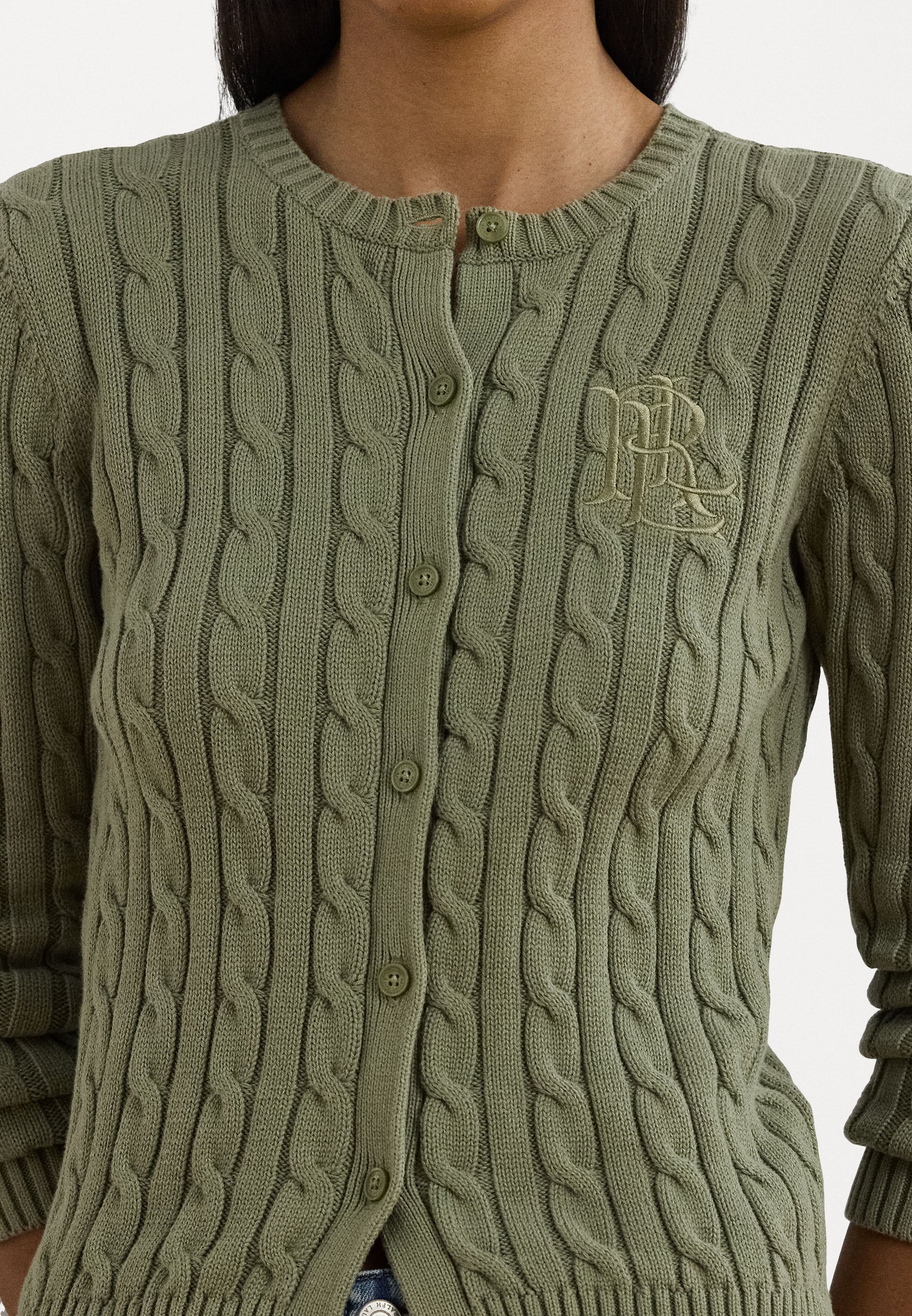 Lauren Ralph Lauren CABLE KNIT COTTON CARDIGAN - Cardigan - sage