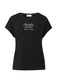 Black short-sleeve t-shirt made of cotton. Features white text: "Don't believe EVERYTHING You think" with additional text below.
