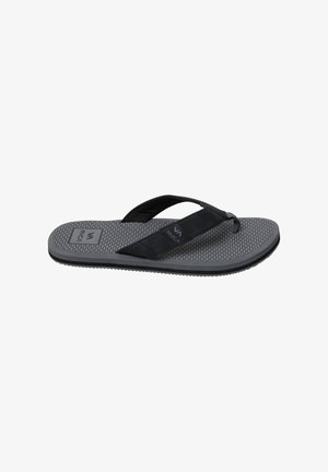 Black flip-flop sandal with a textured gray sole, characterized by a wide strap and lightweight design, featuring a honeycomb pattern.