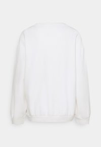 Sudadera blanca con mangas largas, ajuste relajado y puños y bajo acanalados. Tejido suave sin patrones ni adornos. Vista trasera mostrada.