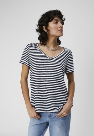 OBJTESSI SS V-NECK NOOS - Jednoduché tričko - sky captain/white stripes