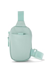 Sac à taille vert menthe clair en tissu doux, doté d'une poche zippée à l'avant, d'une sangle réglable et d'un design minimaliste.