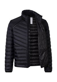 Czarna kurtka puchowa z zamkiem błyskawicznym z przodu, przeszyciami w kształcie jodełki i lekką konstrukcją. Posiada stojący kołnierz oraz wewnętrzną podszewkę.