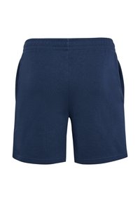 Pantalones cortos deportivos azul marino hechos de un tejido suave, con una cinturilla elástica y dos bolsillos laterales. Diseño sencillo y funcional.
