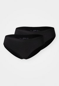 Black cotton briefs with a seamless design, featuring a mid-rise waistband and smooth texture. Two pairs are shown together.