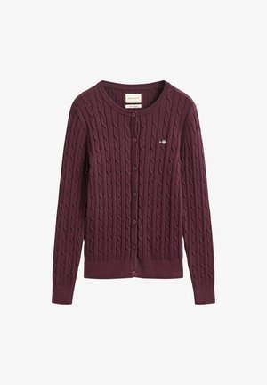 GANT, CABLE CARDIGAN - Strickjacke - darkened wine