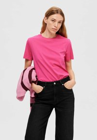 Selected Femme SLFMYESSENTIAL O NECK - T-shirts basic - fuchsia purple