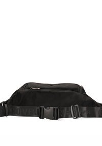 Marsupio nero in tessuto con una texture liscia, cinturino regolabile con marchio "COVER" e una tasca principale con zip per riporre oggetti.