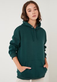 LELA Mikina s kapucňou - dark green melange