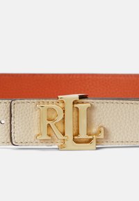 Lauren Ralph Lauren LOGO REVERSIBLE PEBBLED LEATHER BELT - Diržas - explorer sand/rust orange