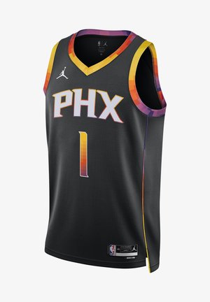 Phoenix Sunsin musta koripallo-asu, jossa on monivärinen ääriviiva, numero 1 ja Jordan-logo rinnassa.