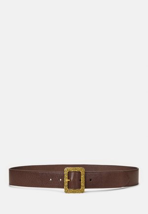 Lauren Ralph Lauren, TUMBLED LEATHER RECTANGLE BUCKLE BELT - Belt - dark mahogany
