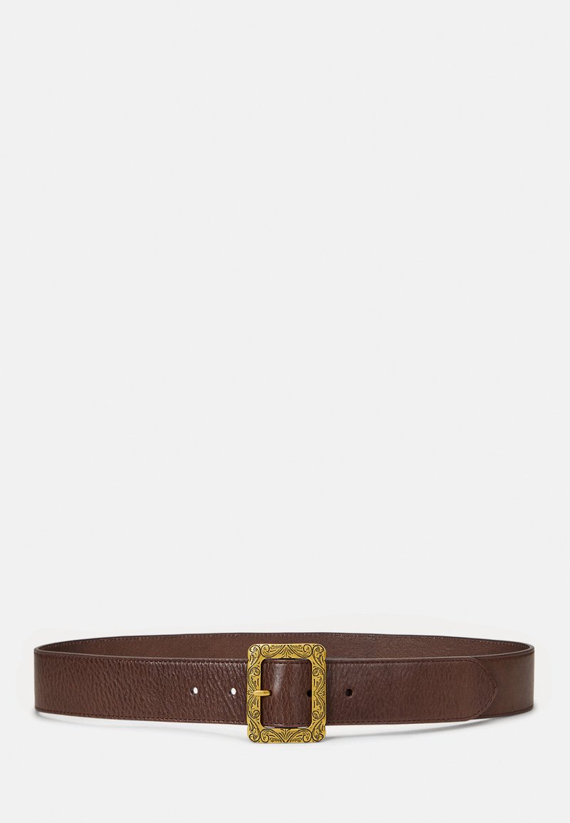 Lauren Ralph Lauren TUMBLED LEATHER RECTANGLE BUCKLE BELT - Ζώνη - dark mahogany