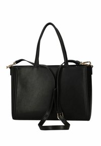 Borsa tote nera realizzata in morbida ecopelle. Caratterizzata da doppi manici e una tracolla removibile con hardware color oro. Forma rettangolare.