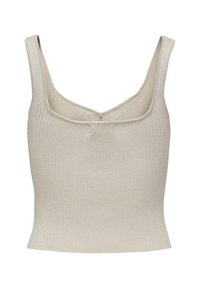 Canotta a coste di colore beige chiaro con spalline larghe e scollatura a girocollo. Tessuto morbido con silhouette aderente e senza hardware visibile.