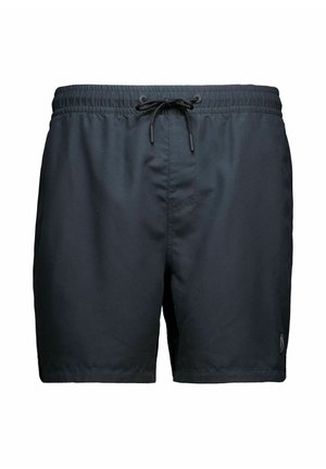 Pantaloni scurți de înot negri, cu talie elastică și șnur frontal, până la genunchi, cu un mic logo pe partea inferioară stângă a piciorului.