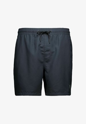 Pantaloni scurți de înot negri, cu talie elastică și șnur frontal, până la genunchi, cu un mic logo pe partea inferioară stângă a piciorului.