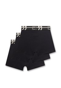 Drie paren zwarte katoenen boxershorts met een grijze tailleband waarop de tekst "ALWAYS BE LEGEND." en logo-accenten zijn afgebeeld. Gladde textuur, klassieke pasvorm.