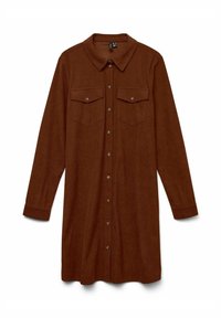 Robe chemise en velours côtelé marron dotée d'un devant à boutons, de deux poches poitrine, d'un col et de longues manches avec des poignets à boutons.