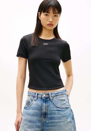 SLIM SCRIPT TEE - Navadna majica - black