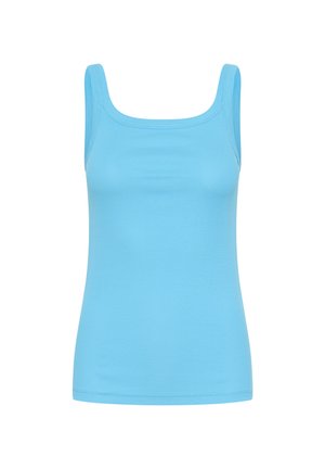 Camiseta sin mangas de canalé azul claro con tirantes anchos y escote cuadrado, mostrada sobre un fondo blanco.