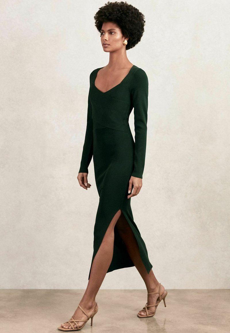 reiss dark green dress Buy Reiss Dark Green/Ivory Dillon Contrast Wave-Trim Fitted Midi Dress from Next USA